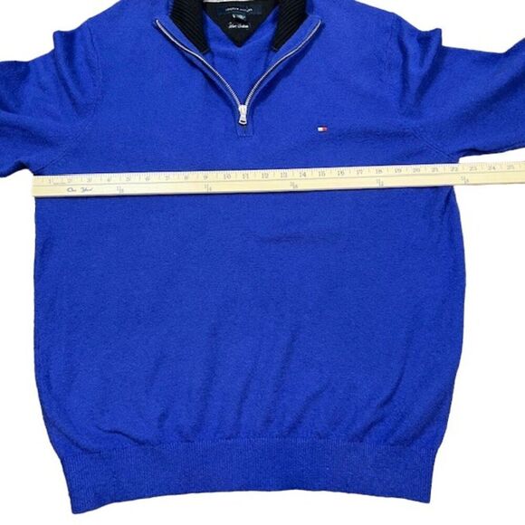 Tommy Hilfiger Lux Cotton 1/4 Zip Sweater with Elbow Patches Blue Size Large - Picture 4 of 12